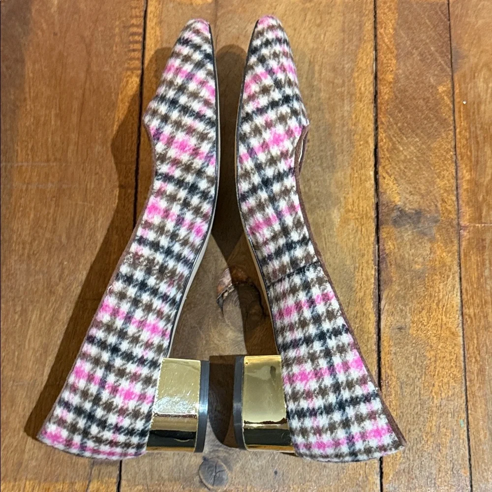 Ann Taylor Plaid Block Heel Pumps‎ Pink Brown Tweed Pointed Toe – Size 7M